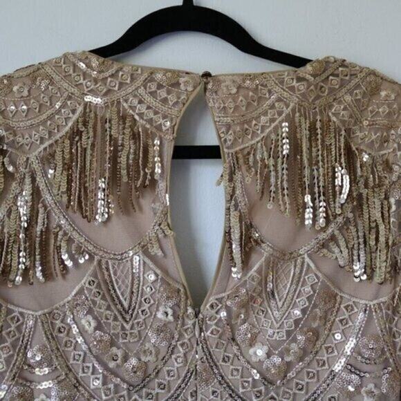 Gold Lulu's Dress XS Go Go Vintage NWOT V Neck Long Sleeve - Picture 8 of 11